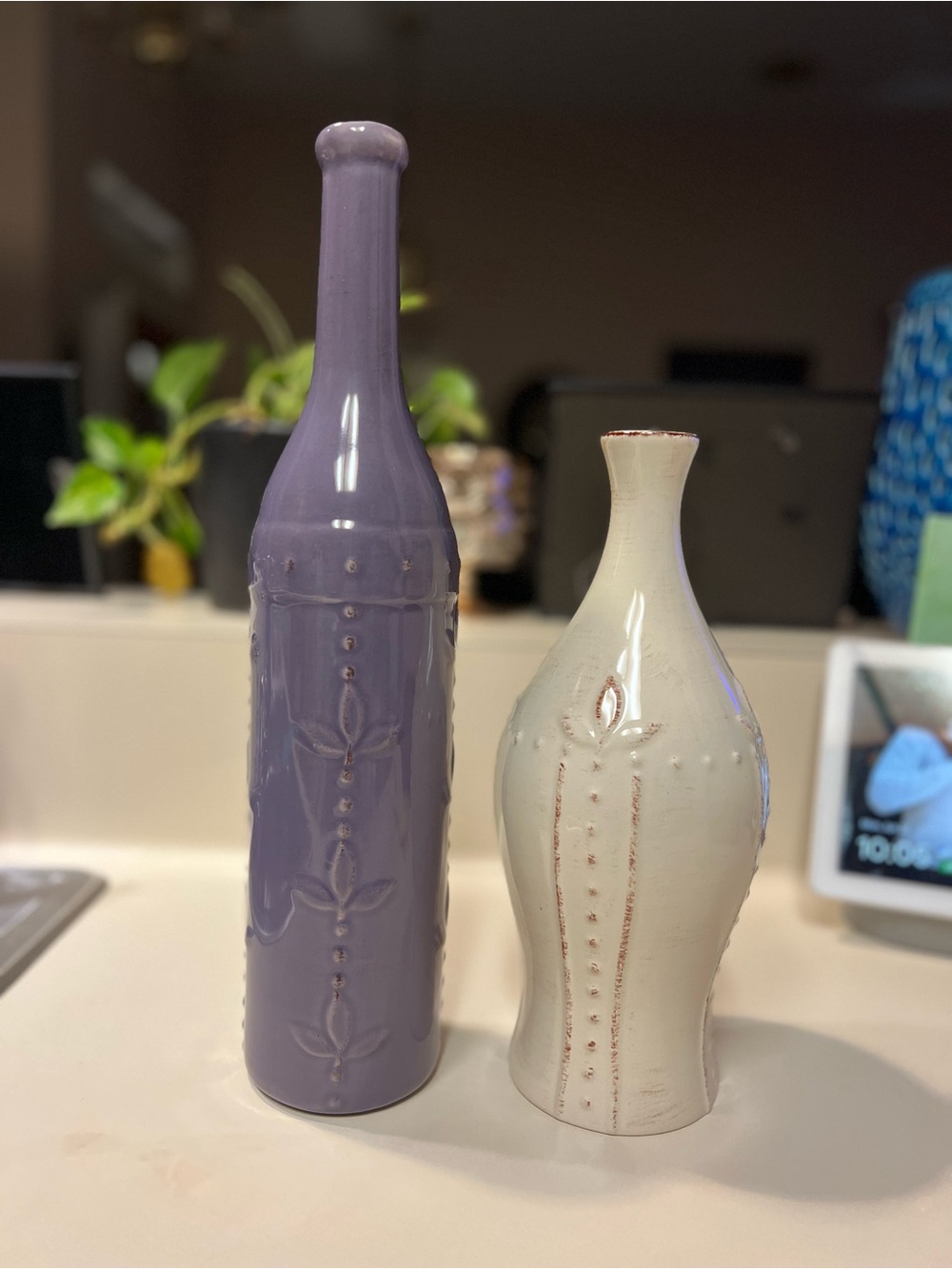 Signature Lavender and Cream Embossed Ceramic Vase Pair
